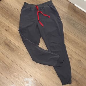 Figs women’s Charcoal Joggers with Red Accent